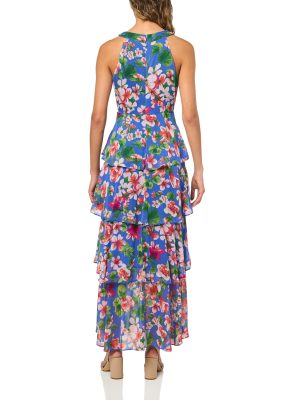 Women's Sleeveless Halter Neck Tiered Maxi Dress