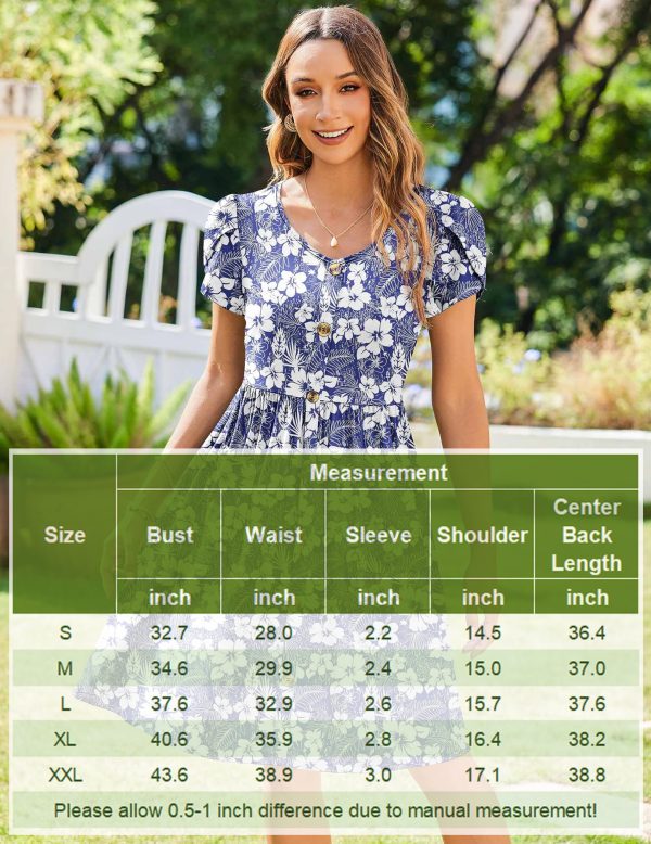 Womens Summer Dress Mini Petal Short Sleeve Dresses Pleated Button Down V Neck Floral Beach Swing Vacation Dress 2025