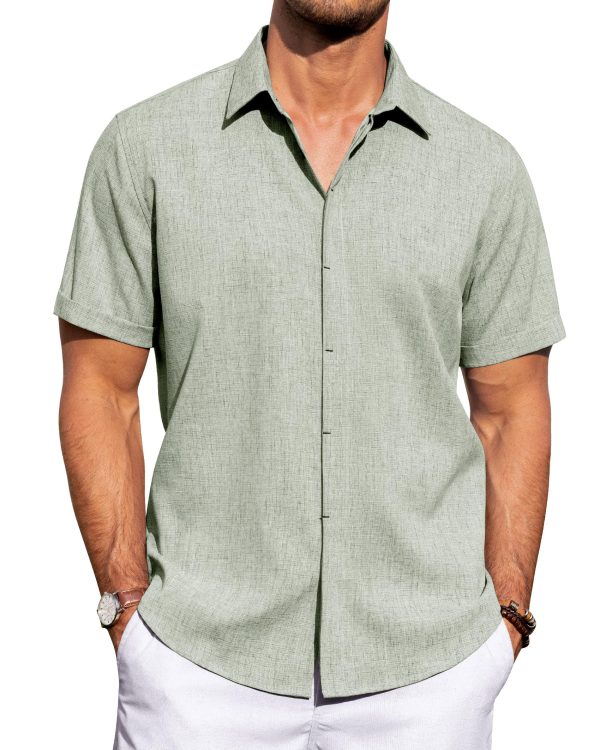 Men's Linen Shirts Casual Short Sleeve Button Down Shirt Beach Summer Vacation Holiday Wedding Cotton Tops