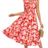 Women's Summer Dress Casual Boho Beach V Neck Smocked Waist Front Ruffle Floral Maxi Dresses with Pockets
