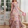Women's Summer Floral Print Straps Sleeveless V Neck Criss Cross Backless Chiffon Beach Boho Party Long Maxi Dress