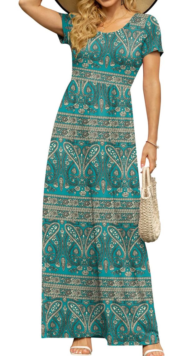 Womens 2025 Summer Maxi Dresses Casual Short Sleeve Empire Waist Spring Long Dress with Pockets