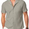 Men's Casual Button Down Shirts Short Sleeve Textured Summer Beach Shirt Cuban Vacation Shirts with Pocket