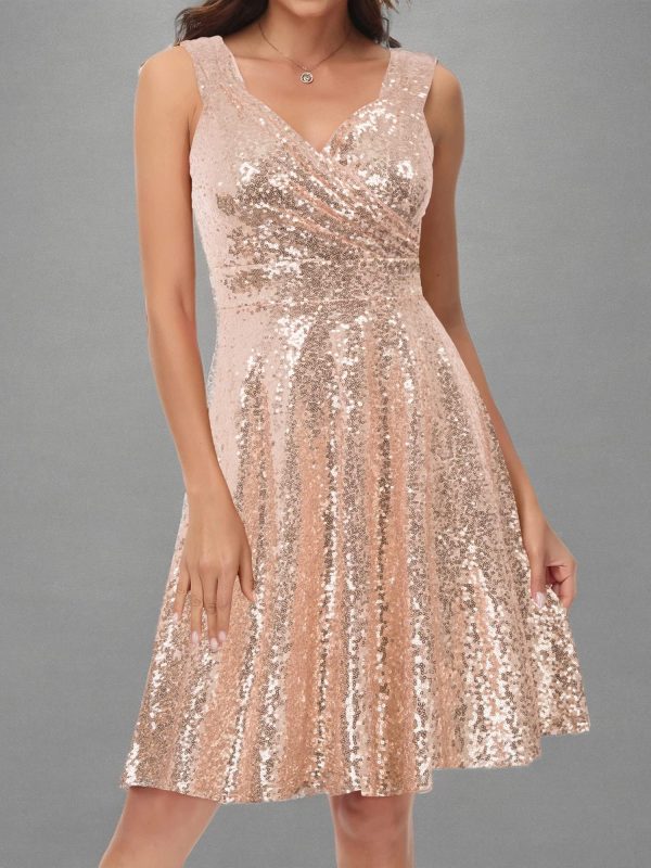 Women's Sequin Dresses Sleeveless V-Neck Sparkly Glitter Evening Party Dress