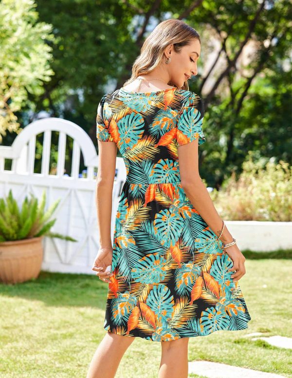 Womens Summer Dress Mini Petal Short Sleeve Dresses Pleated Button Down V Neck Floral Beach Swing Vacation Dress 2025
