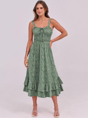 Women's Smocked Maxi Dress Summer Casual Boho Sleeveless Strap Ruffle Backless Swing Flowy Beach Long Sundress