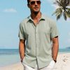 Men's Linen Shirts Casual Short Sleeve Button Down Shirt Beach Summer Vacation Holiday Wedding Cotton Tops