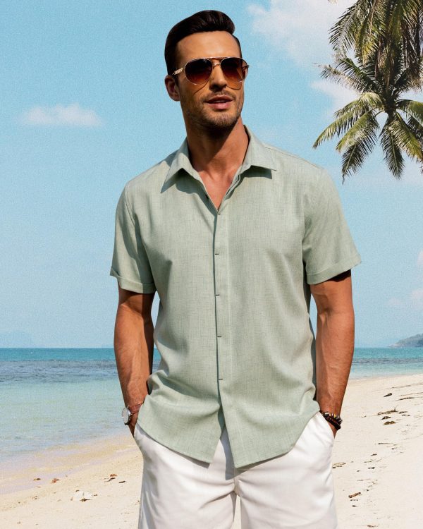 Men's Linen Shirts Casual Short Sleeve Button Down Shirt Beach Summer Vacation Holiday Wedding Cotton Tops
