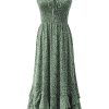Women's Smocked Maxi Dress Summer Casual Boho Sleeveless Strap Ruffle Backless Swing Flowy Beach Long Sundress