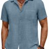 Men's Short Sleeve Button Down Shirt Casual Summer Beach Untucked Vacation Textured Shirts with Pocket