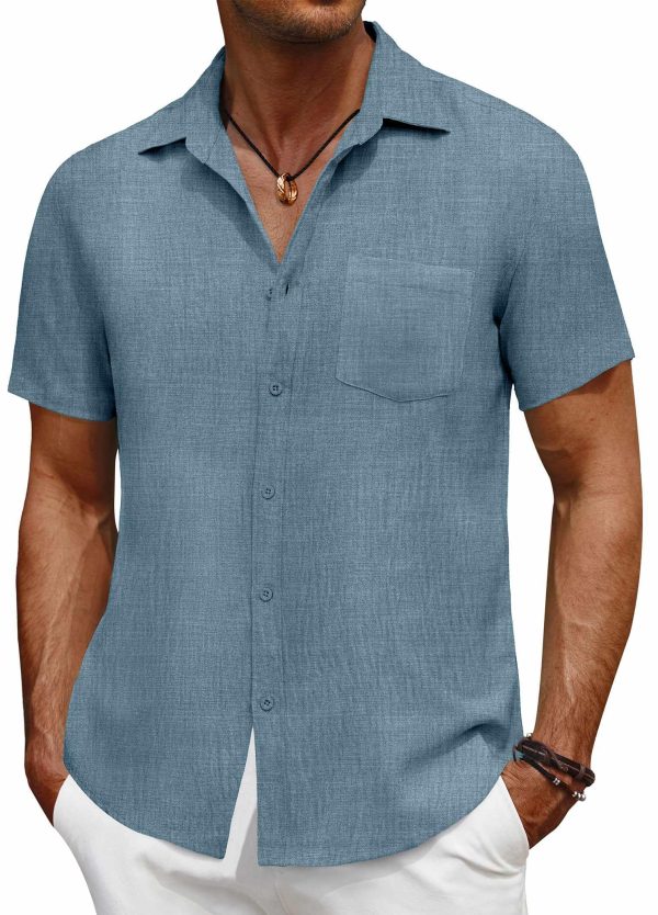 Men's Short Sleeve Button Down Shirt Casual Summer Beach Untucked Vacation Textured Shirts with Pocket