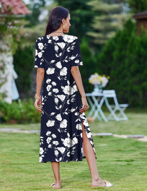 Women Floral Summer Dress Casual Beach Dress Printed T Shirt Dress Split Long Dress Travel 2025 Vacation Dress