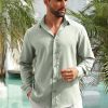 Men's Linen Shirt Long Sleeve Button Down Casual Shirts Untucked Dress Shirts Beach Vacation Fall Tops