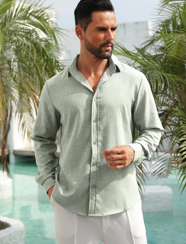 Men's Linen Shirt Long Sleeve Button Down Casual Shirts Untucked Dress Shirts Beach Vacation Fall Tops