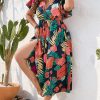 Women's Plus Size Boho Floral V Neck Short Sleeve A Line Long Dress