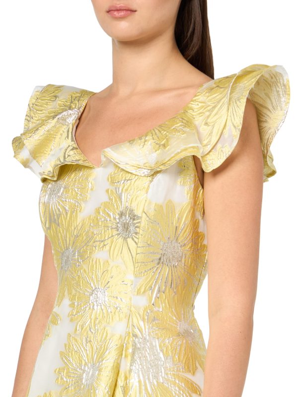 Women's Sheer Floral Ruffle Midi Dress
