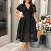 Plus Size Summer Dresses for Women 2025 V Neck Lace Midi Dress Semi Formal Short Sleeve Wedding Guest Cocktail Prom