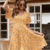 Womens Summer Dress Casual Swing Floral Ruffle Short Sleeve Sundresses Beach Mini A-line Shift Dress 2025 with Pockets