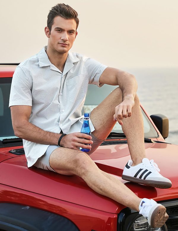 Men's Seersucker Shirts Short Sleeve Casual Shirts Button Down Shirt Beach Summer Vacation Wedding Shirt