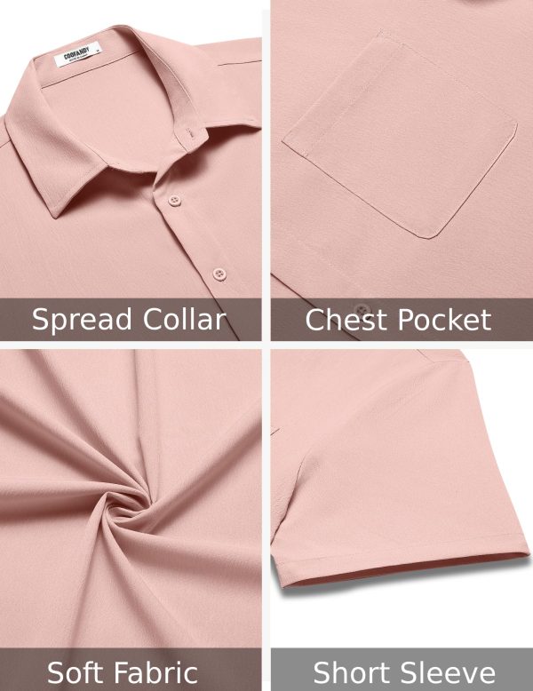 Men's Casual Short Sleeve Button Down Summer Beach Shirt Lightweight Textured Wrinkle Free Untucked Shirts