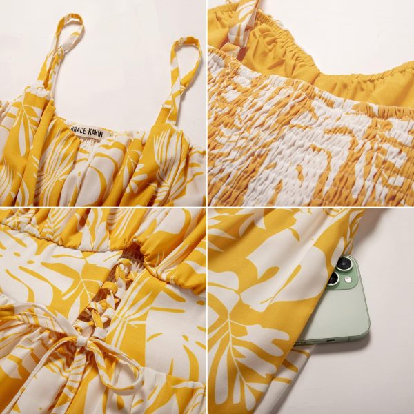 Women's Summer Floral Dress 2025 Spaghetti Strap Smocked Tiered Casual Boho Maxi Long Sundress with Pockets