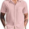 Men's Casual Short Sleeve Button Down Summer Beach Shirt Lightweight Textured Wrinkle Free Untucked Shirts