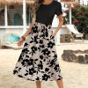 Womens Midi Dress Summer Short Sleeve Dress with Pockets 2025 Casual Floral T-Shirt Dress Flowy Beach Sundress