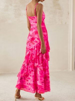 Maxi Dresses for Women 2025 Floral Beach Sundress Spaghetti Strap Tiered Summer Wedding Guest Long Dress