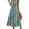 Womens Summer Maxi Dress Spaghetti Strap Casual Printed Dress Boho Floral Beach Sundress,