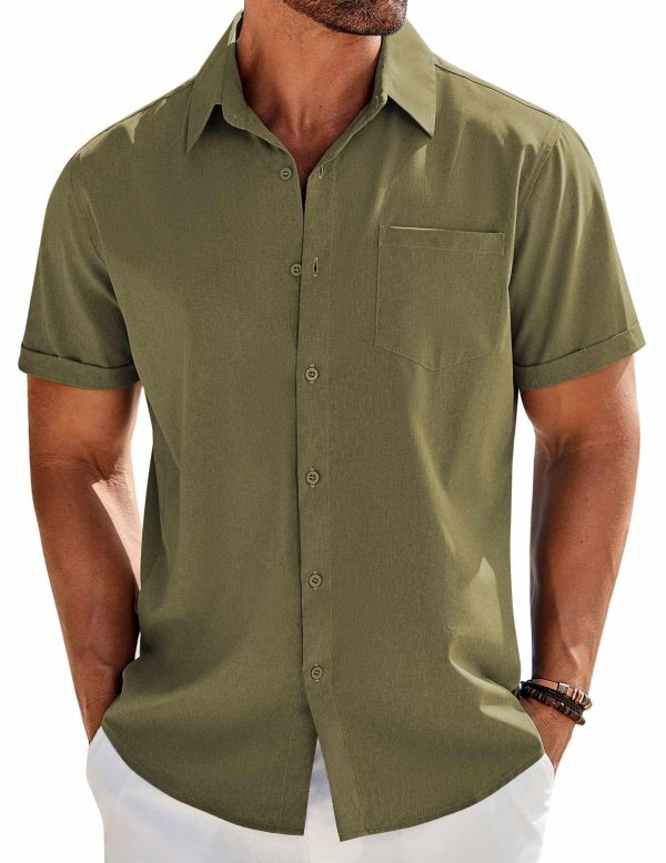Men's Casual Button Down Shirts Short Sleeve Beach Summer Shirt Vacation Wedding Shirts with Pocket
