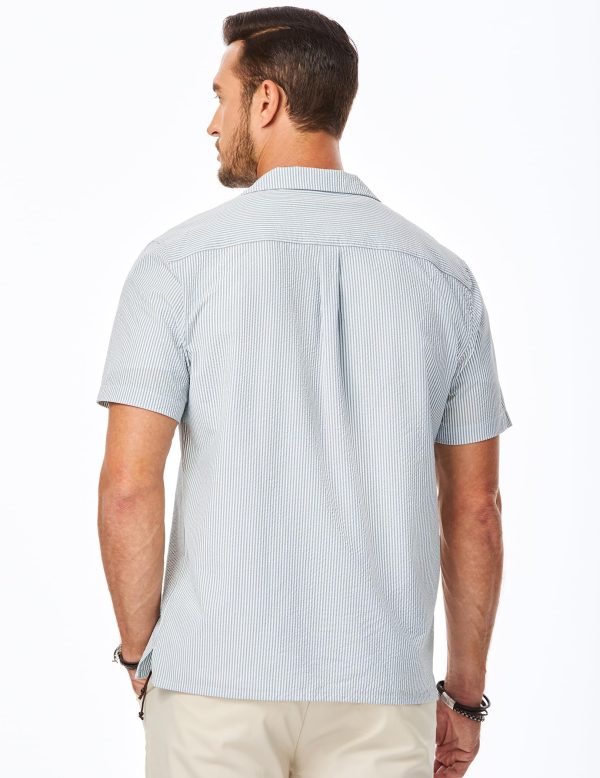 Men's Seersucker Shirts Short Sleeve Casual Shirts Button Down Shirt Beach Summer Vacation Wedding Shirt