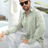 Men's Linen Shirt Long Sleeve Button Down Casual Shirts Untucked Dress Shirts Beach Vacation Fall Tops