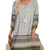 Womens Boho Dresses Casual Beach Summer Dress Tassel Tie Neck 3/4 Long Sleeve Mini Sundress 2025 Floral Print Cover Up