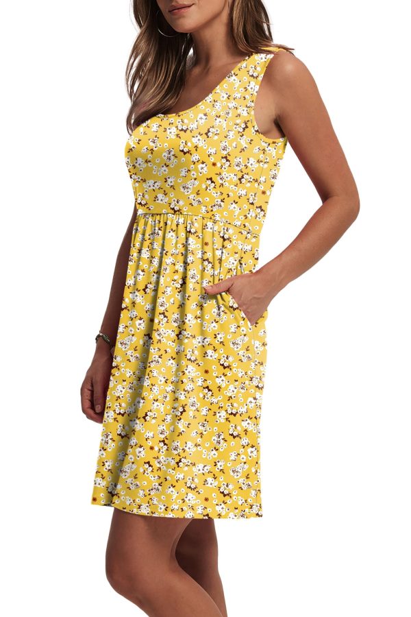 Women's Summer Dress 2025 A-Line Sleeveless Casual Sundress with Pockets Floral/Solid