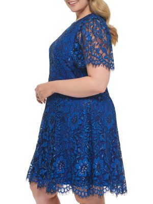 Women's Lace Midi Dress with Flutter Sleeves and Boat Neck