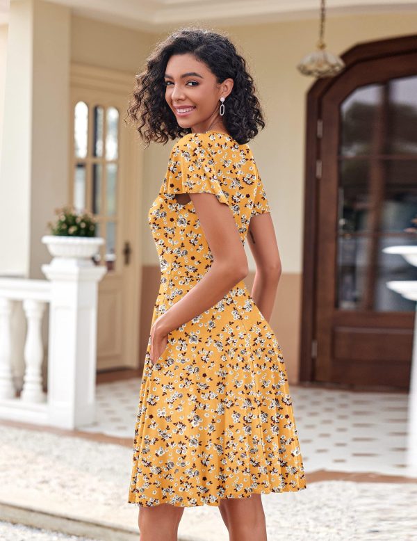 Womens Summer Dress Casual Swing Floral Ruffle Short Sleeve Sundresses Beach Mini A-line Shift Dress 2025 with Pockets