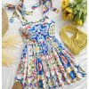 Women's Summer Floral Print Tie Shoulder Cami Dress Flare Hem Boho Mini Dress
