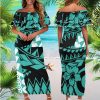 Polynesian Couples Matching Outfits Short Sleeve Puletsai Samoan Traditional Dress & Man Shirts