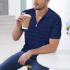 Mens Zipper Polo 3D Texture Shirts 2025 Spring Summer Fashion Knit Golf Tops Short Sleeve Dress Clothes