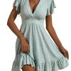 Womens Summer Dresses 2025 Floral Cap Sleeve Wrap V Neck Ruffle A-Line Sun Dress