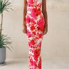 Women's 2025 Summer Floral Bodycon Maxi Dresses Ribbed Strapless Tube Casual Boho Party Long Dress