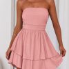 Women's 2025 Summer Strapless Tube Mini Dress Off Shoulder Smocked Ruffle A Line Flowy Short Party Club Dresses