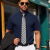 Mens Short Sleeve Button Down Shirt Stretch Business Casual Dress Shirts Solid Summer Wedding Prom Tops