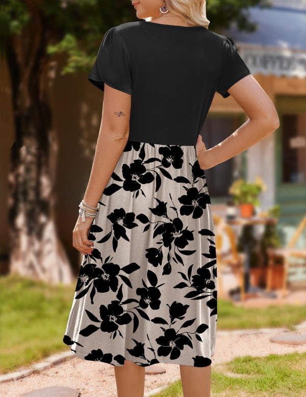 Womens Midi Dress Summer Short Sleeve Dress with Pockets 2025 Casual Floral T-Shirt Dress Flowy Beach Sundress