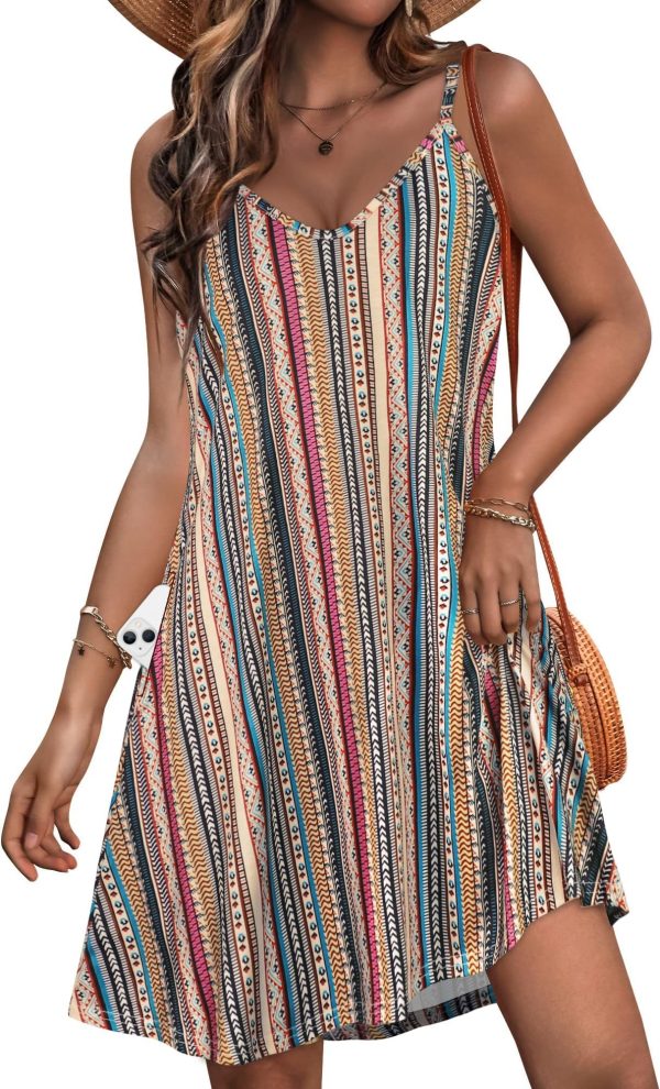 Womens Spaghetti Strap Dress Summer Dresses Beach Cover Ups Casual Sundresses with Pockets