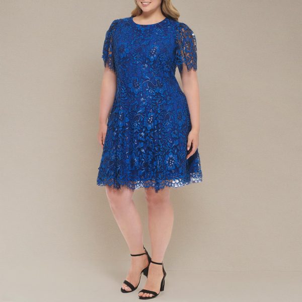 Women's Lace Midi Dress with Flutter Sleeves and Boat Neck