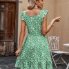 Womens Summer Dress Casual Ruffle Tiered Floral Square Neck Sundresses Beach Boho Mini A-line Dress 2025 with Pockets