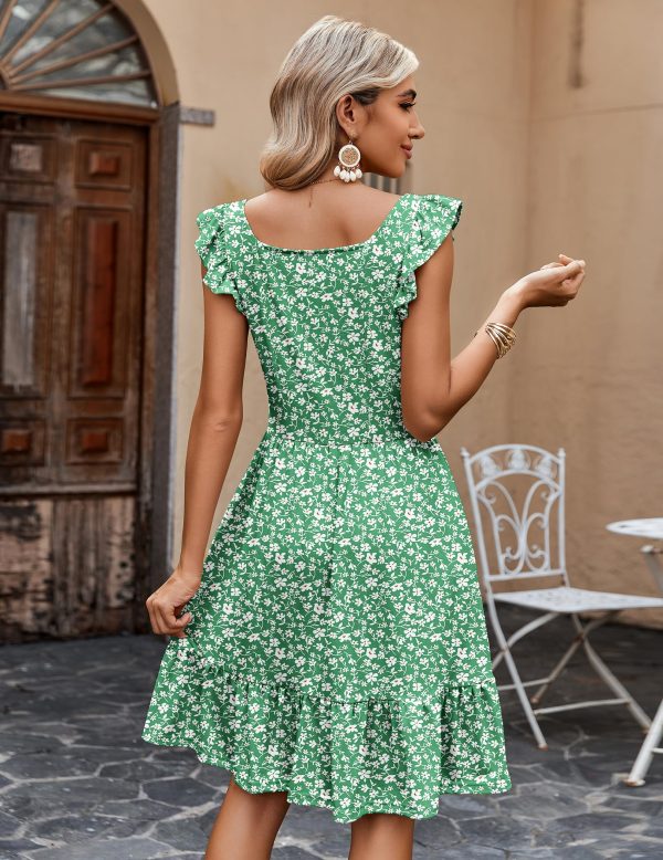 Womens Summer Dress Casual Ruffle Tiered Floral Square Neck Sundresses Beach Boho Mini A-line Dress 2025 with Pockets