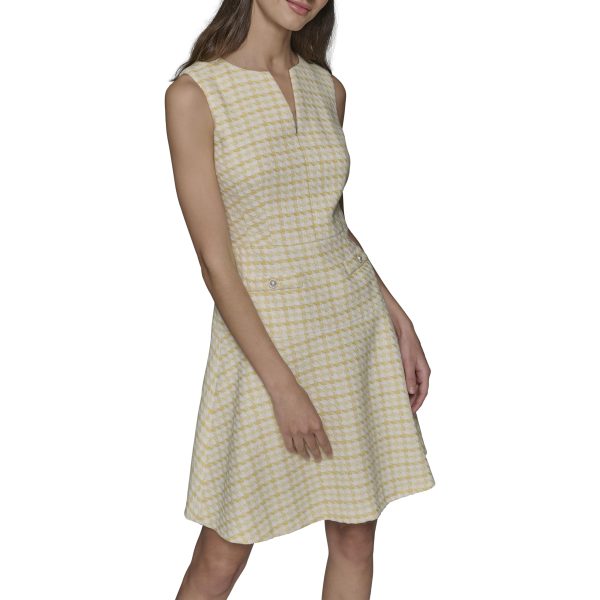 Women's Tweed Printed High Scoop Neck Aline Dress