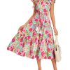 Womens Summer Floral Midi Dresses Short Sleeve Beach Wedding Guest Dress Drawstring Long Flowy Dress with Pockets